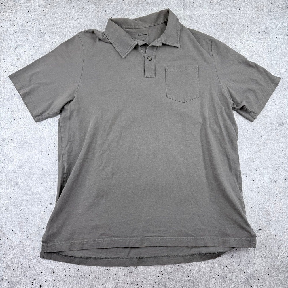 LL Bean Slightly Fitted Organic Cotton Gray Pocket Polo Mens Large Reg 506746